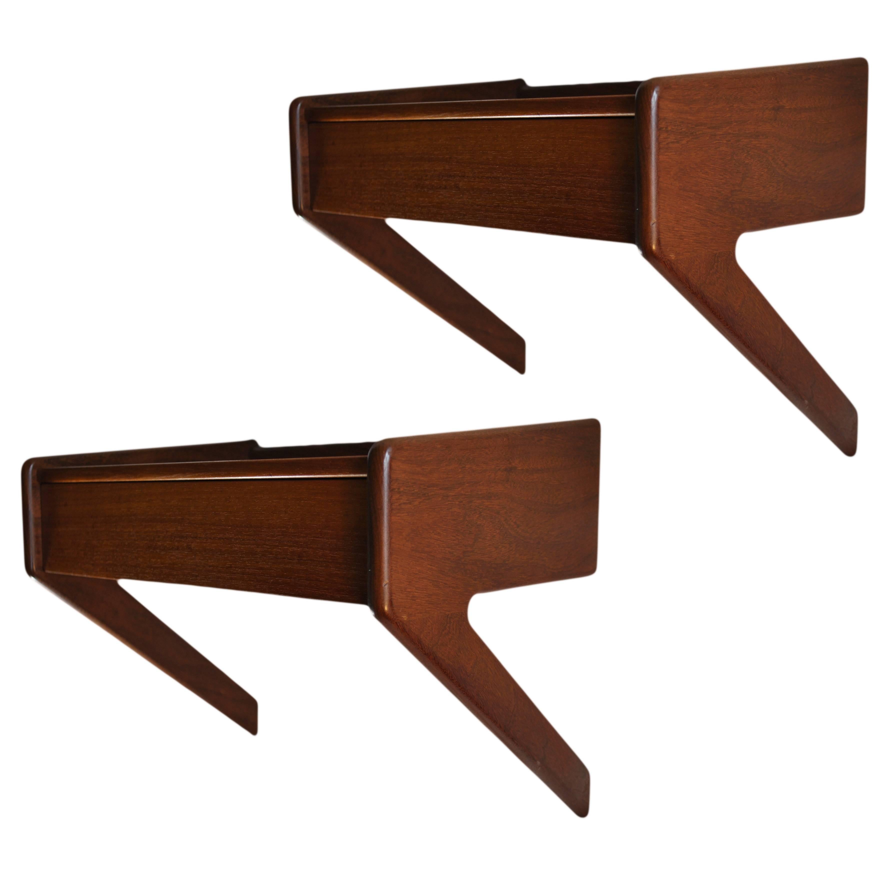 Danish Nightstands, Pair of Floating Wall Hung Bedsides