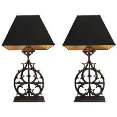 Antique Gothic Iron Work from Church Converted to a Pair of Lamps