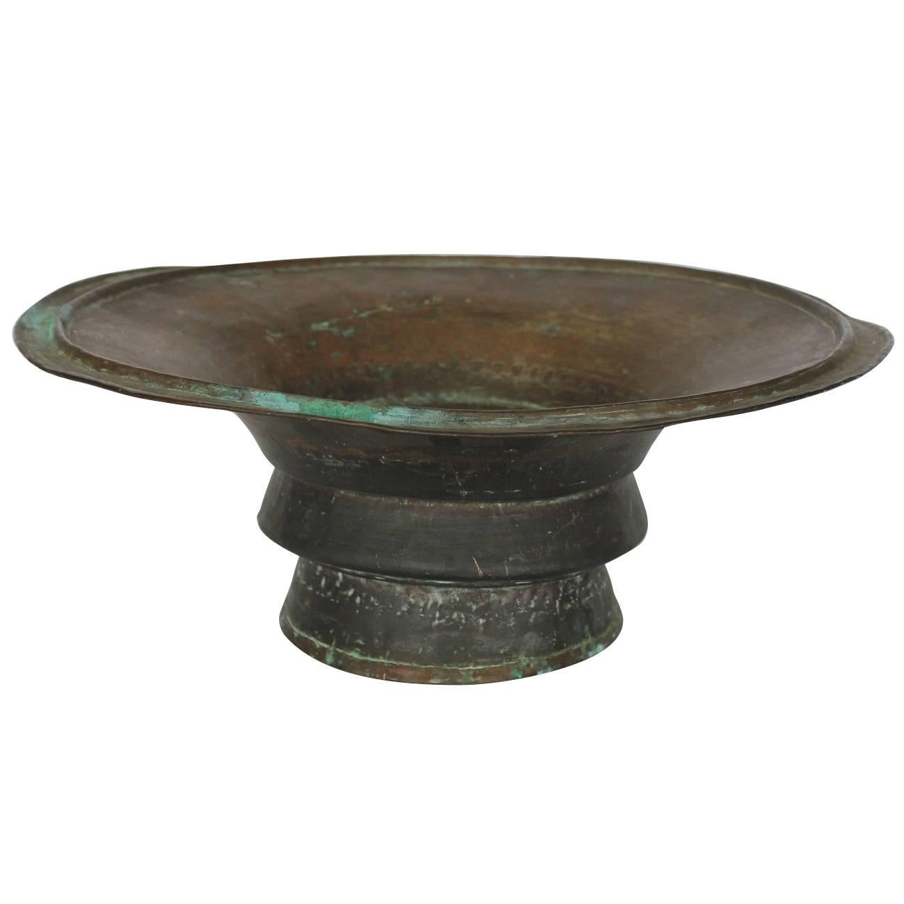 Large Antique Hand-Hammered Copper Bowl For Sale