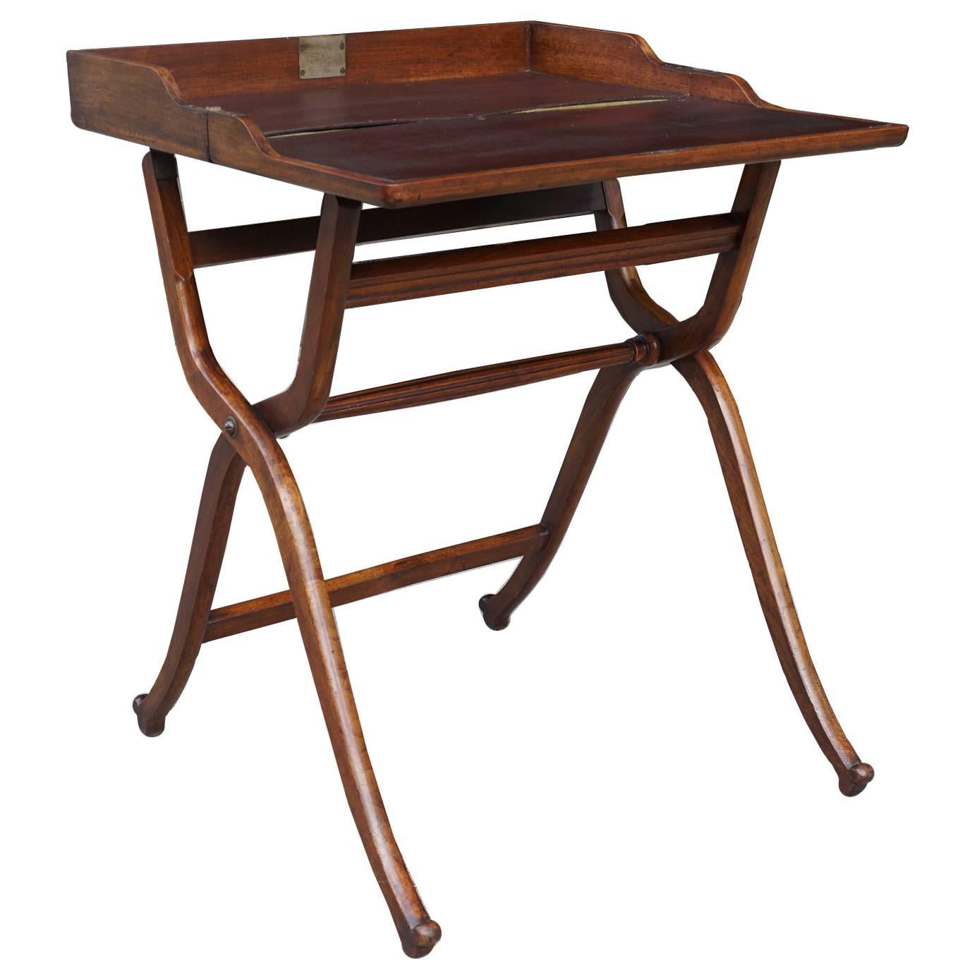 Early Victorian Mahogany Campaign Folding Travel Desk