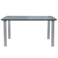 Pace Collection Glass Top Dining Table on Brass Capped Lucite Legs