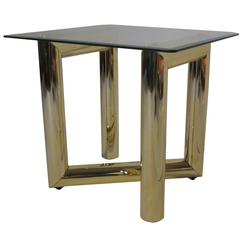Karl Springer Styled Brass and Glass End Table