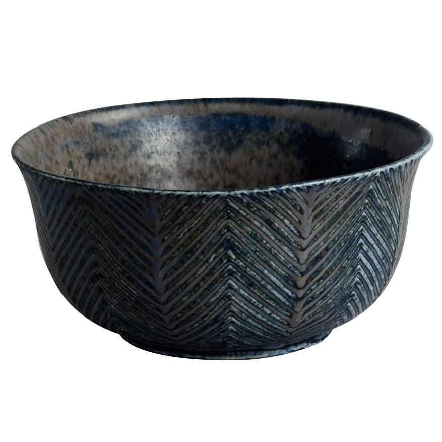 Bowl with Blue Glaze by Axel Salto For Sale