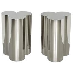 Custom Trefoil Dining Table Pedestal Bases in Mirror Polished Stainless Steel