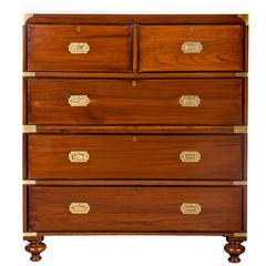 Anglo-Indian or British Colonial Teakwood Campaign Chest of Drawers