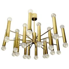 36 Lights Sculptural Sciolari Chandelier Italian Modernist Brass Ceiling Fixture