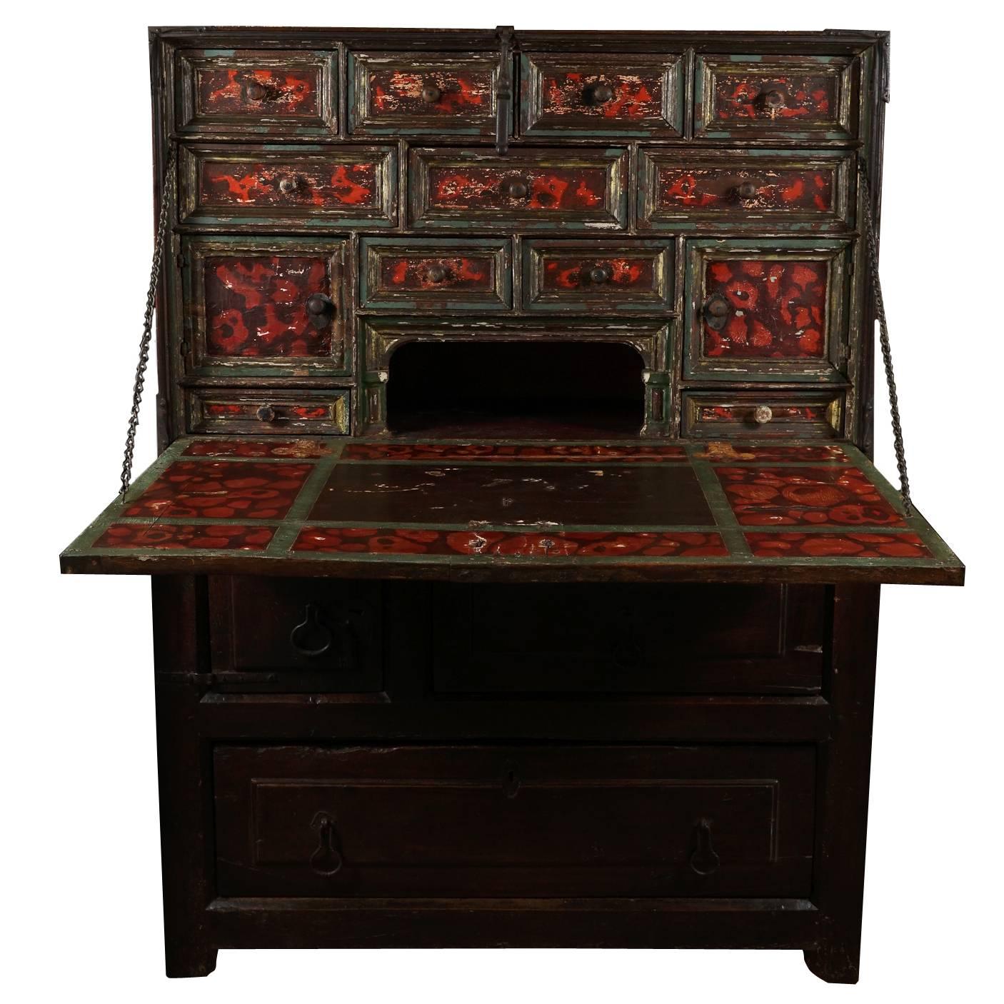 18th Century Spanish Colonial Vargueno Set on a 19th Century Mission Chest For Sale