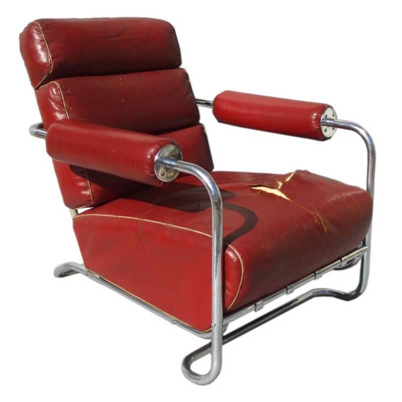 Machine Age Leather and Chrome Lounge Chair by Rohde
