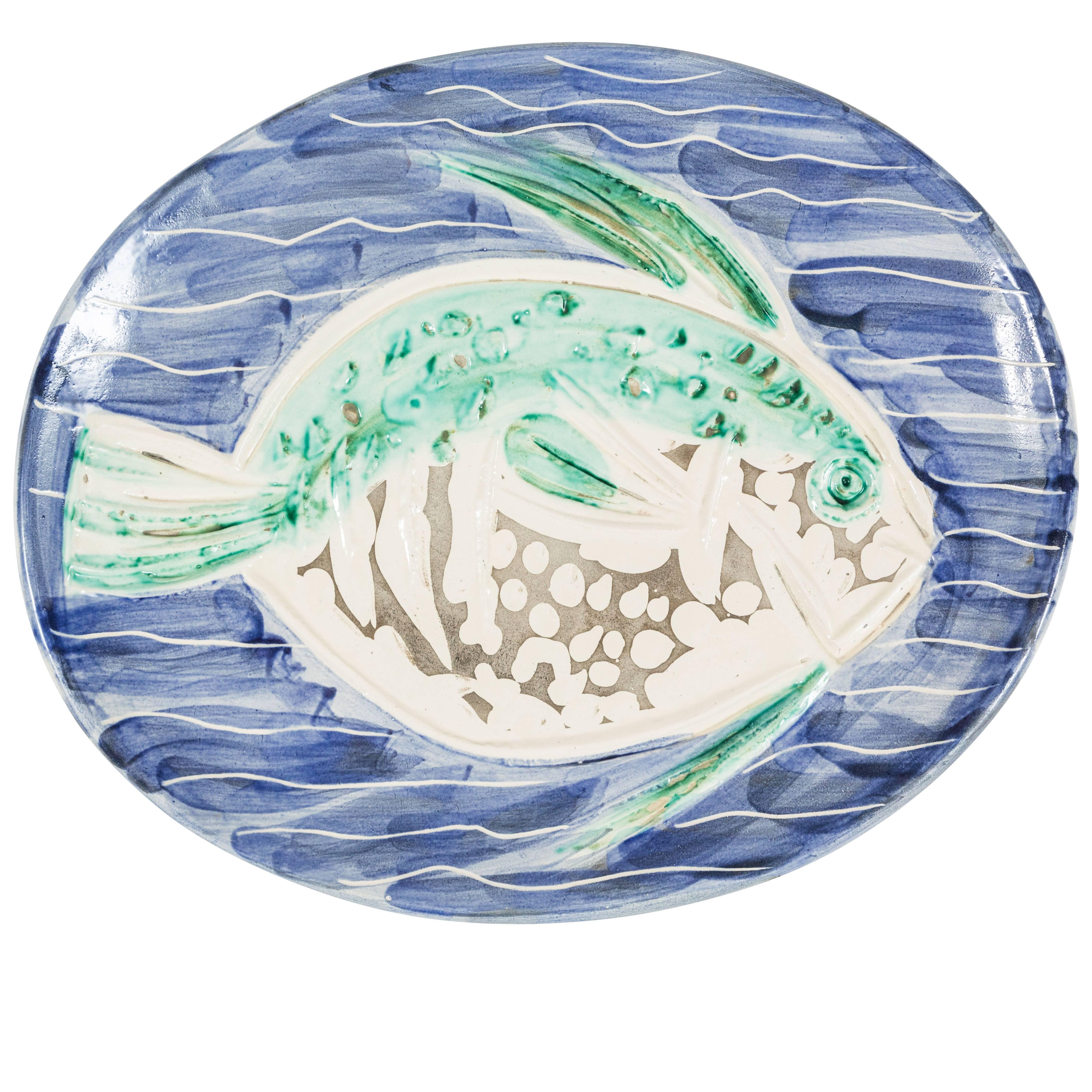Striking 'Poisson Bleu' Madoura Ceramic Plate by Pablo Picasso