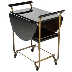 Vintage Stylish Art Deco Black and Gold Drinks Trolley