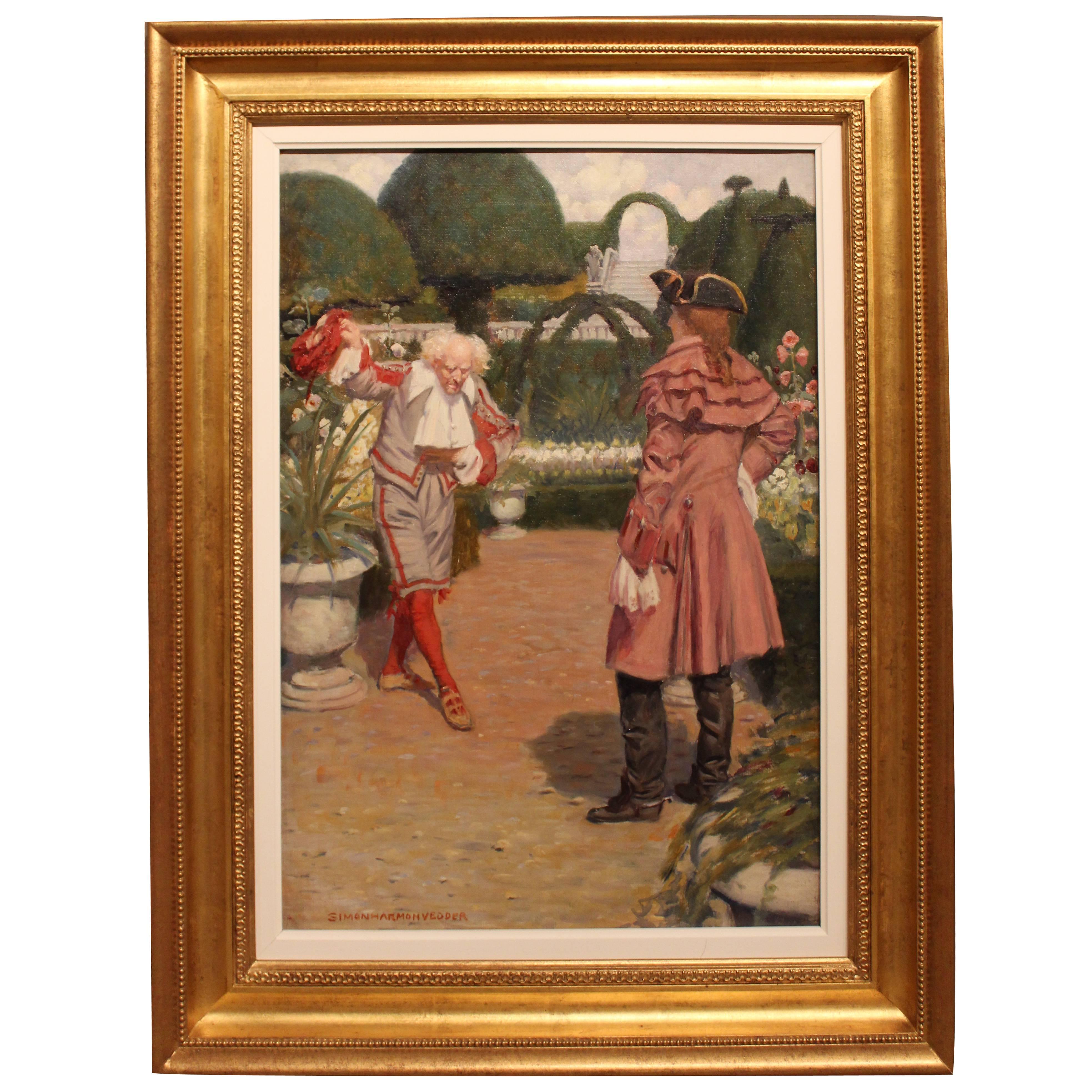 "A Courtly Meeting" Oil Painting by Simon Vedder For Sale