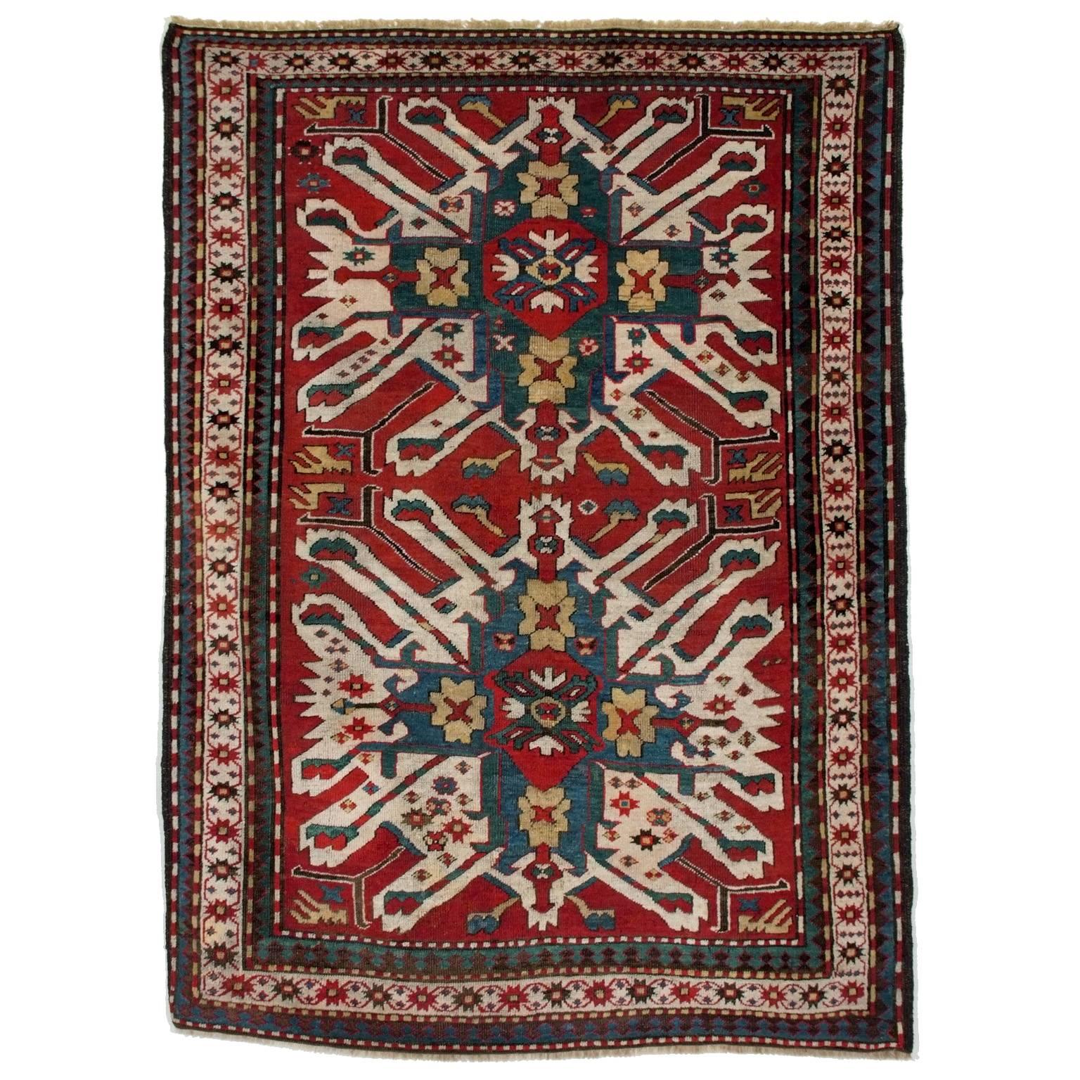Late 19th Century Eagle Kazak Chelaberd Wool Carpet For Sale