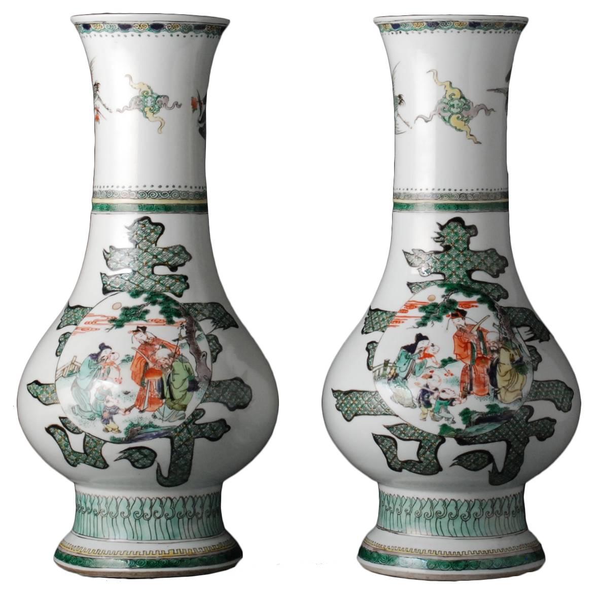 Pair of Chinese Famille Verte Vases For Sale
