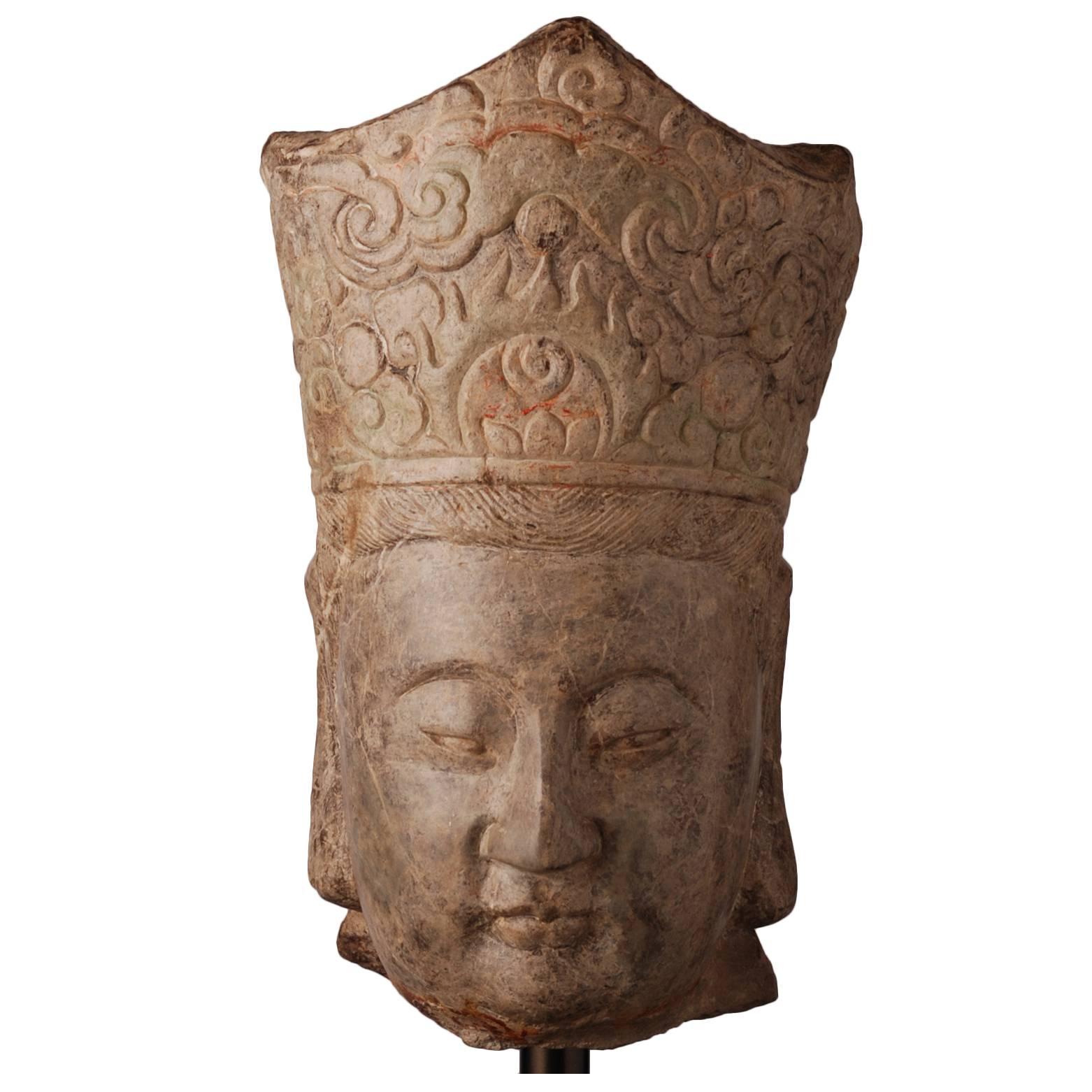 Chinese Works of Art Stone Head of Guanyin For Sale
