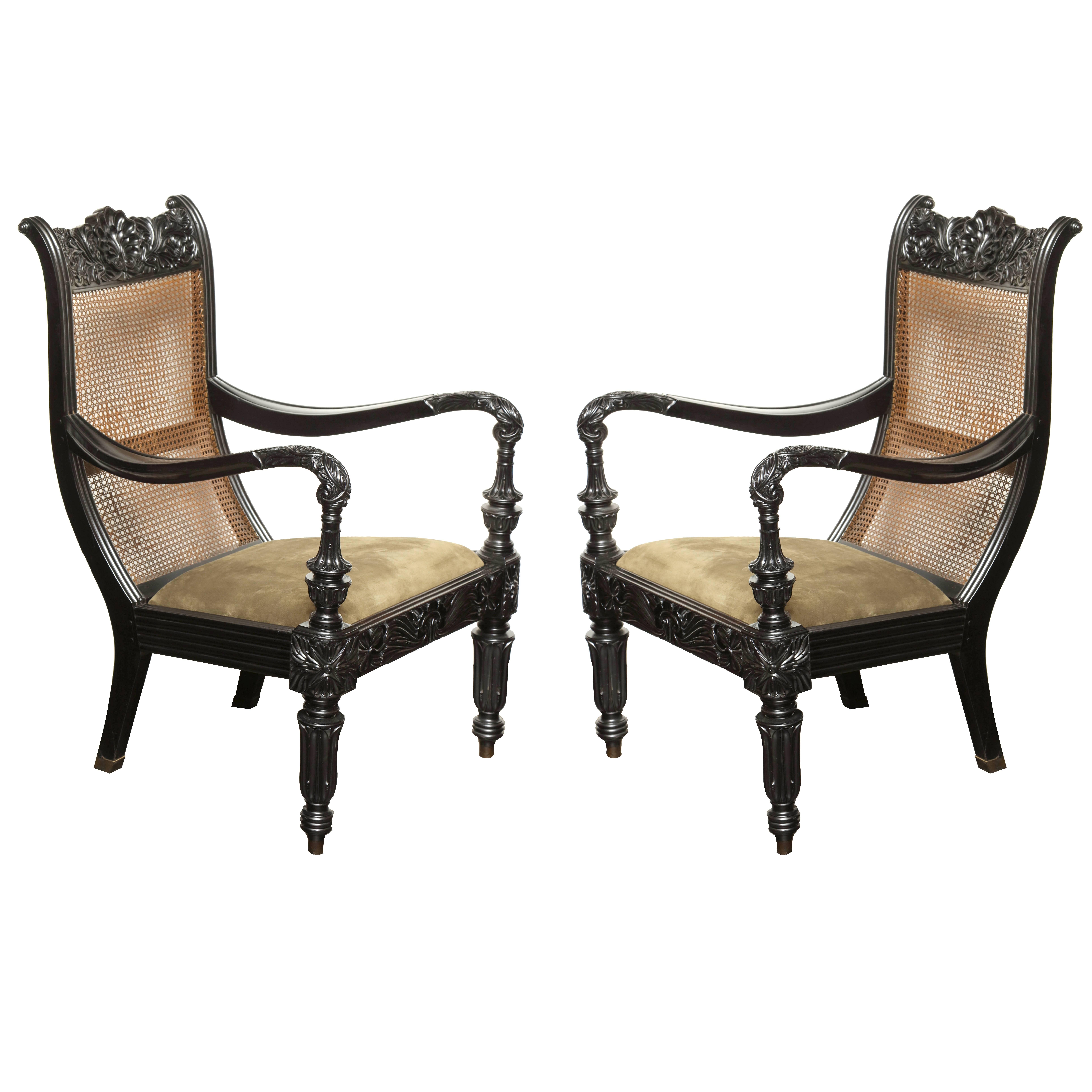 Pair of Raj, Cane Back Planters Chairs, circa 1830 For Sale