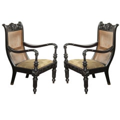 Pair of Raj, Cane Back Planters Chairs, circa 1830