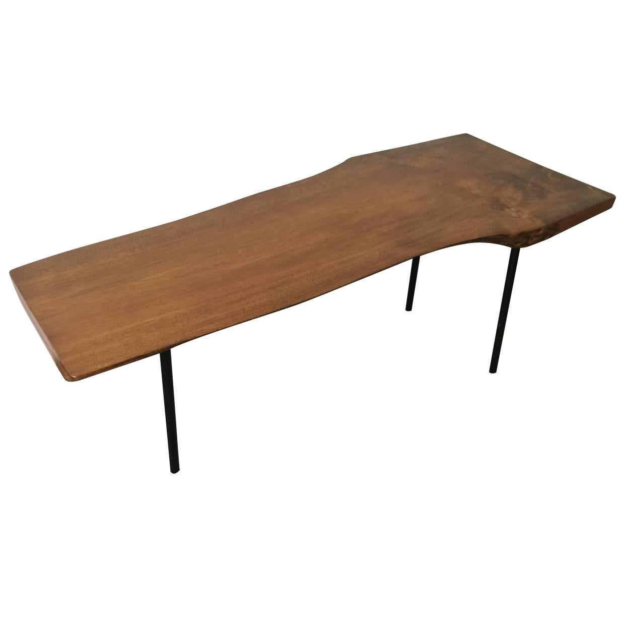 Beautiful Three-Legged Massive Walnut Free Edge Coffee Table For Sale