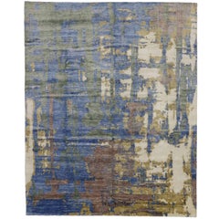 New Contemporary Silk Rug with Abstract Expressionist Grunge Art Style