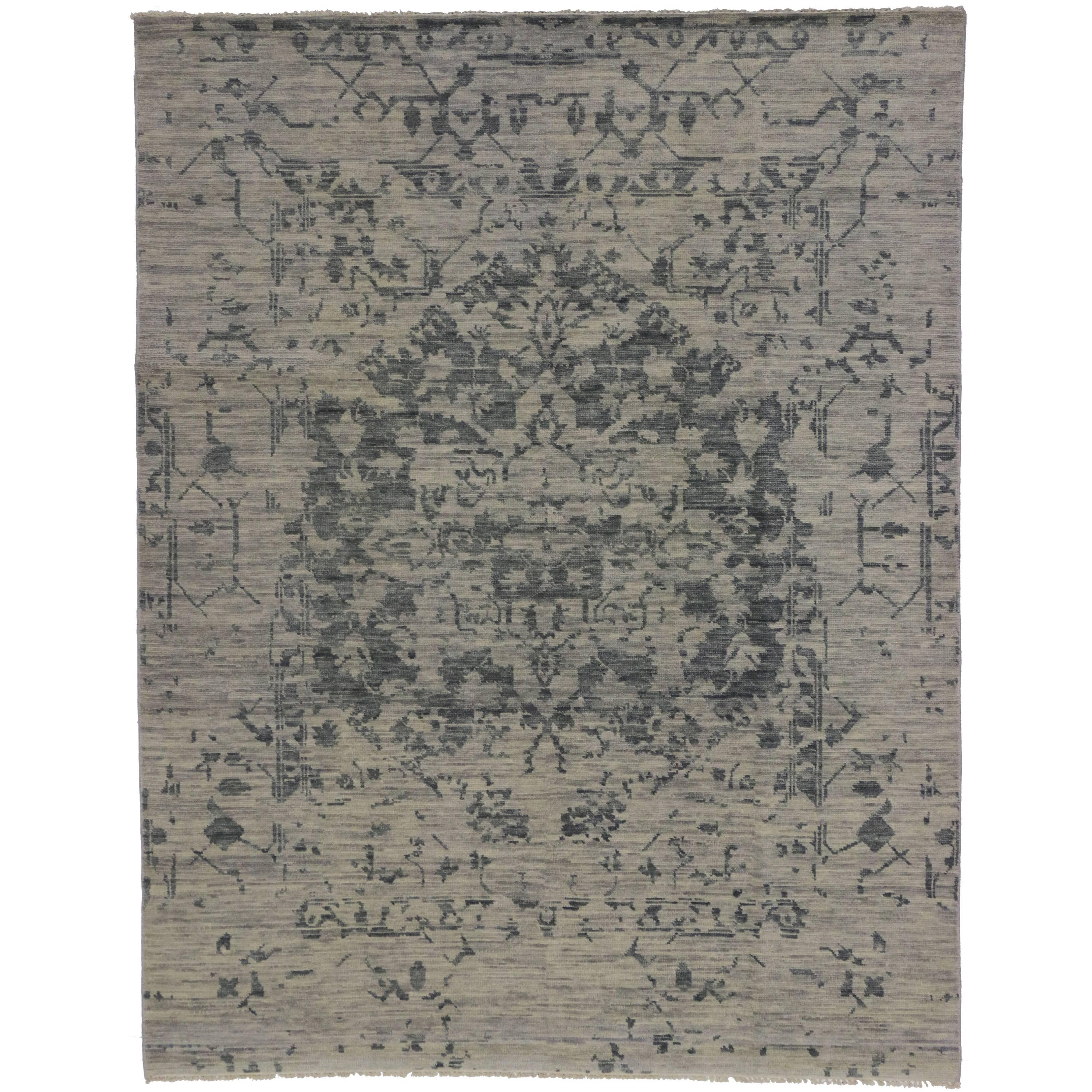 Modern Gray Rug with Transitional Style and Erased Design