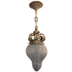 Wonderful French Bronze Crown and Beaded Light Fixture Chandelier