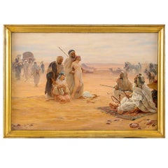 Huile orientaliste sur toile Otto Pilny « Le marché aux esclaves », une scène d'Afrique du Nord