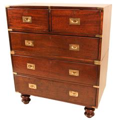 Antique 19th Century English Mahogany Campaign Chest of Drawers