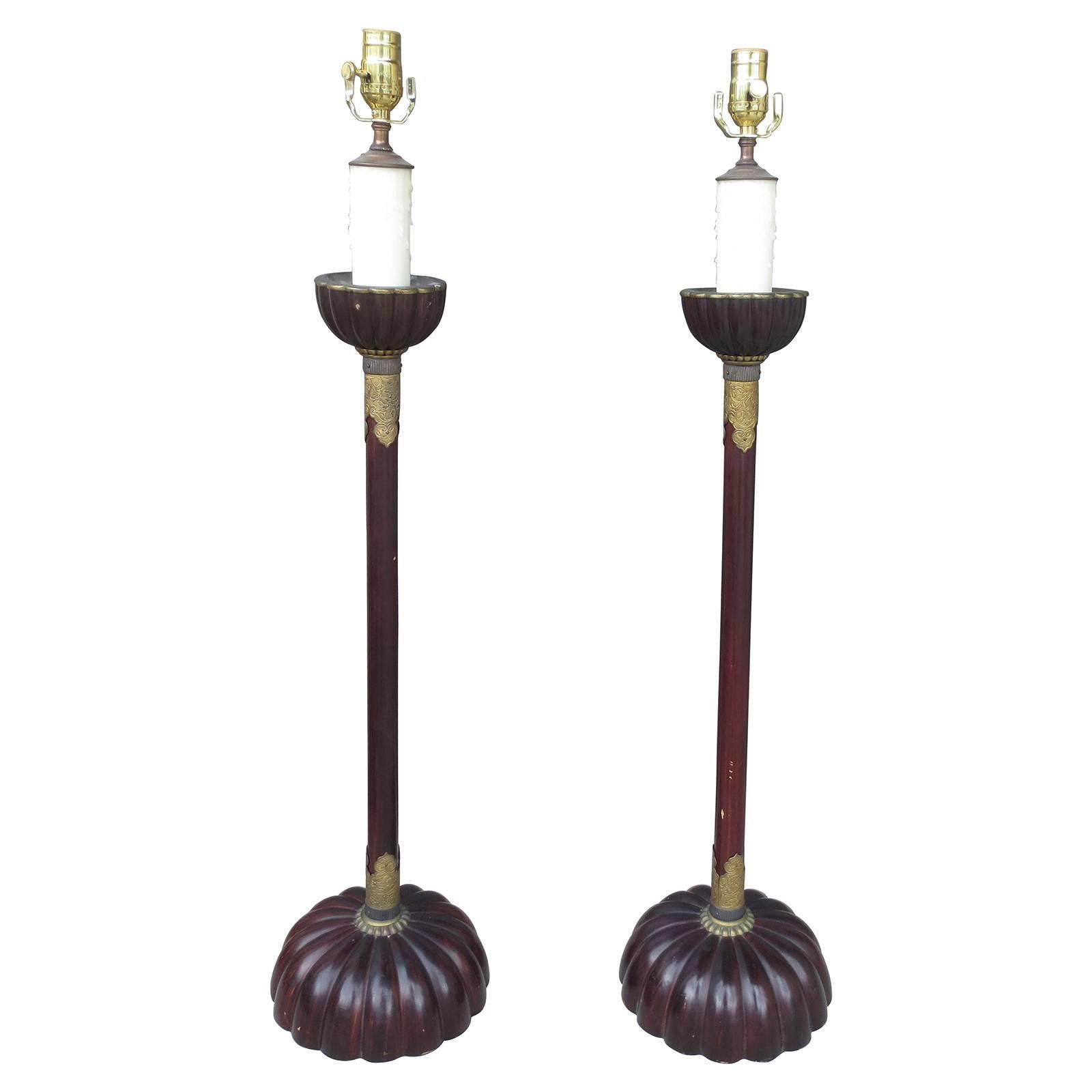 Pair of 19th-20th Century Elegant Japanese Candlesticks as Lamps