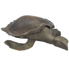 Large Solid Brass Sea Turtle with Internal Compartment