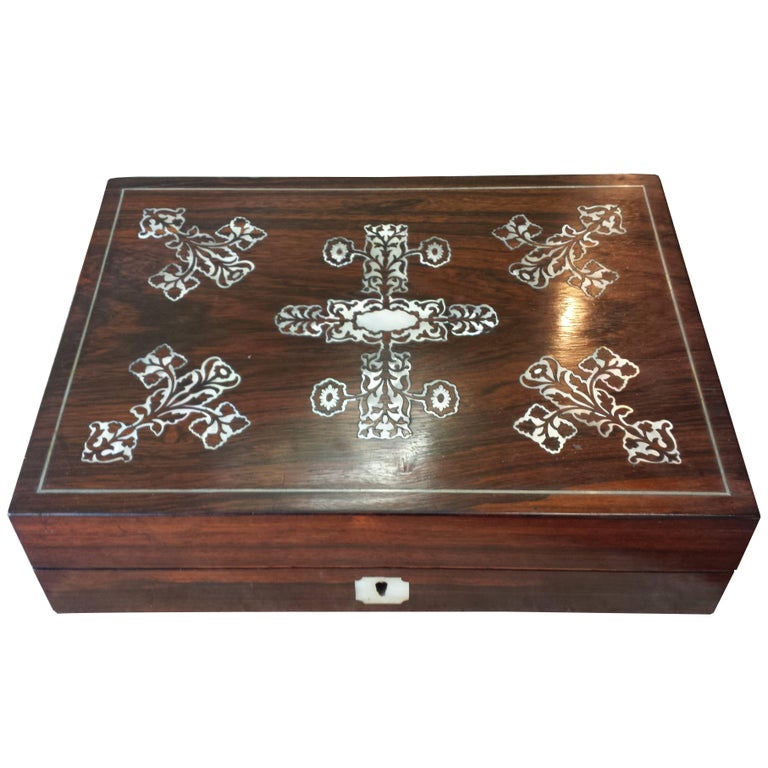 Victorian Rosewood And Mother Of Pearl Slanted Lap Desk Writing