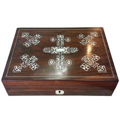 Victorian Rosewood and Mother-of-Pearl Slanted Lap Desk Writing Compendium 2