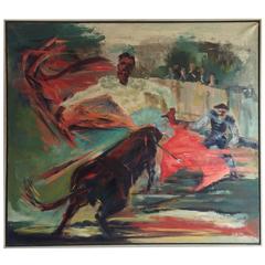Vintage Expressionist Matador Scene Oil Painting by Margorie Romynus