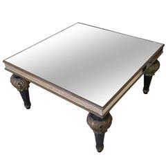 Mid-Century Mirrored Coffee Table with Decorative Wooden Turned Legs