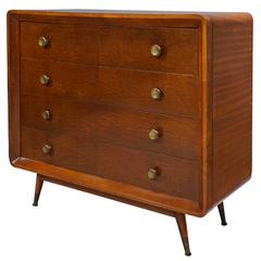 Interesting Burl Front Chest with Graduated Base Mid-Century