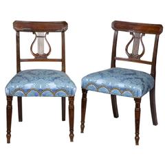 Antique Pair of English Lyre Back Regency Side Chairs, circa 1810