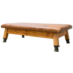 Used Leather and Wood Gym Bench from the 1930s