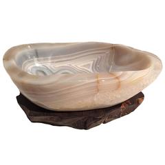 Large Natural Agate Bowl on Solid Ebony Stand