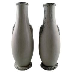 Pair of Large Kähler, Denmark, Glazed Stoneware Vases, 1930s 6