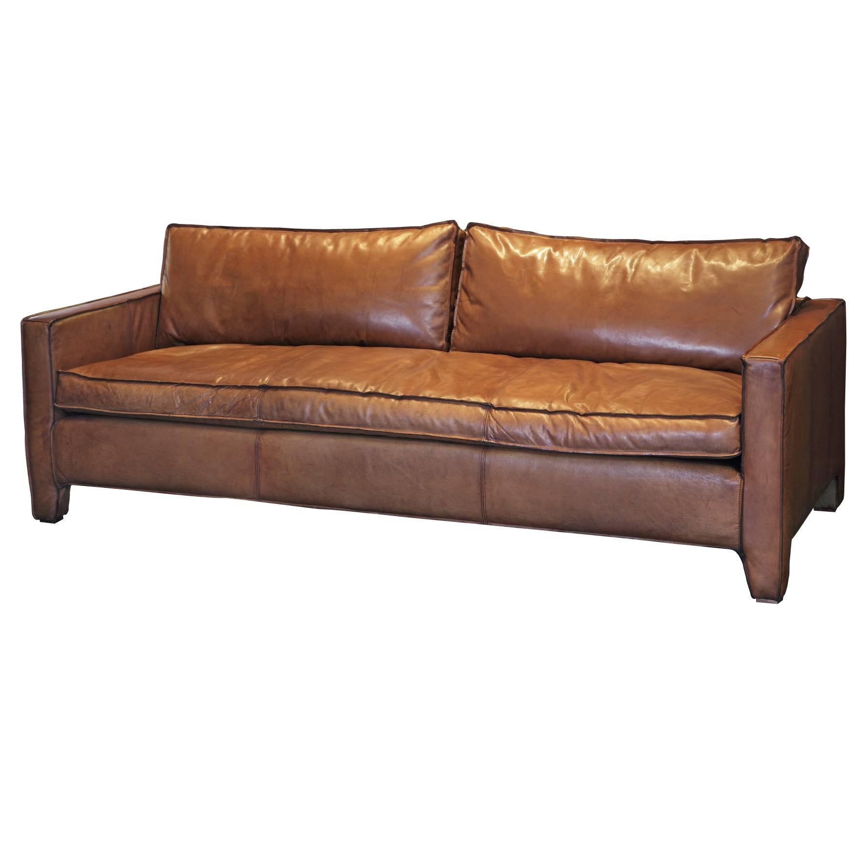 Comfortable, Modern and Sleek Calfskin Leather Three-Seat Sofa / Couch For Sale