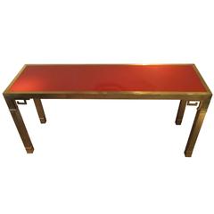 Red Lacquered and gilded brass Console Table, Italy, 1960