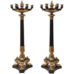 Antique Pair of Monumental French Empire Bronze Candelabra, circa 1820