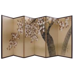 Japanese Paper Screen, Cherry Tree in Blossom on a Gold Ground, circa 1900