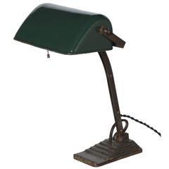 Belgian Secessionist Desk Lamp with Dark Green Shade, circa 1900