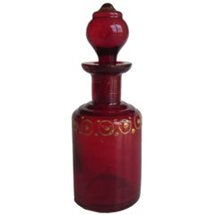 Victorian Ruby Glass Perfume Bottle with Hand Gilded Decoration, Ca 1870