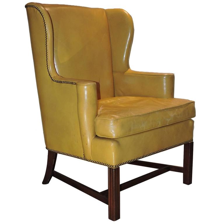 Chippendale Style Mustard Yellow Wingback Library Chair For Sale at 1stdibs