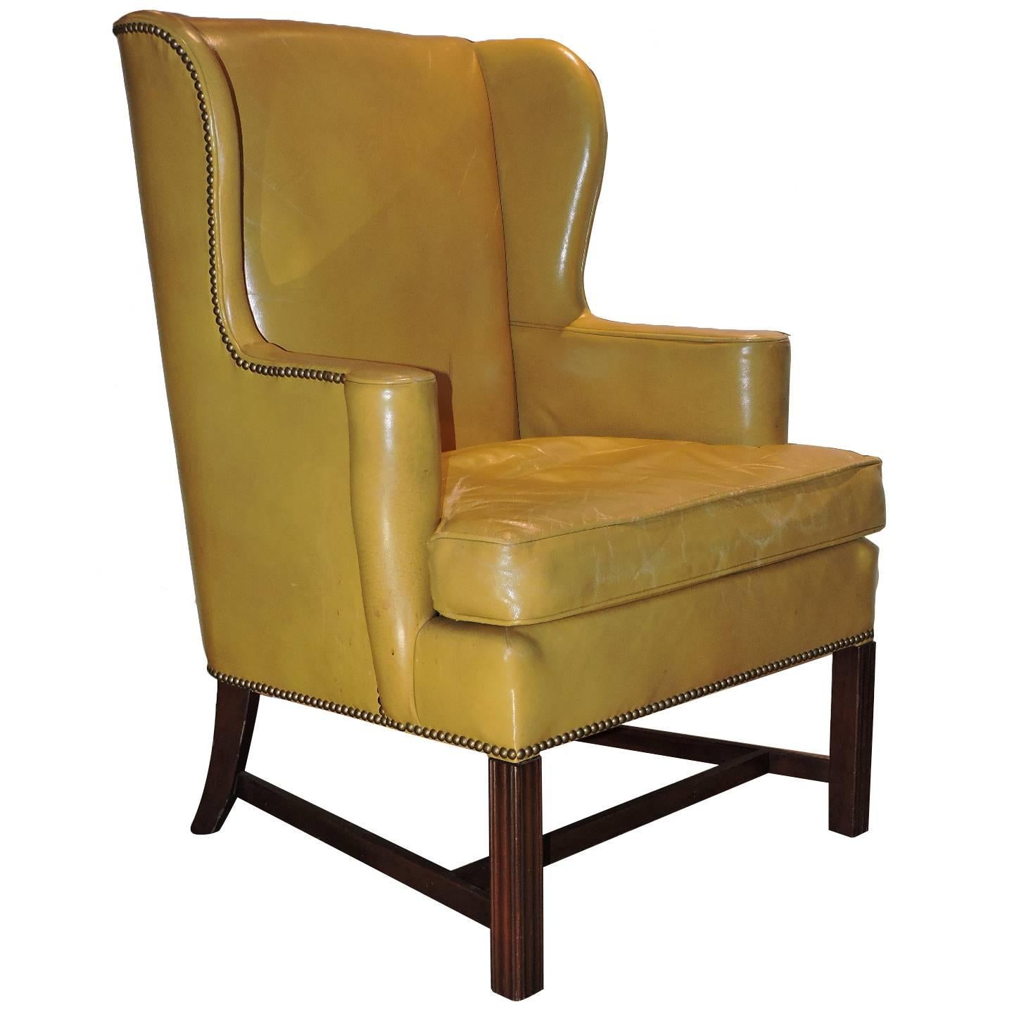 Chippendale Style Mustard Yellow Wingback Library Chair For Sale at 1stDibs mustard yellow