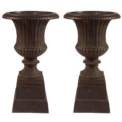 Antique Pair of English Cast Iron Urns