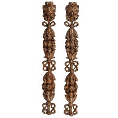 Pair of Baroque Style Carved Wood Decorations