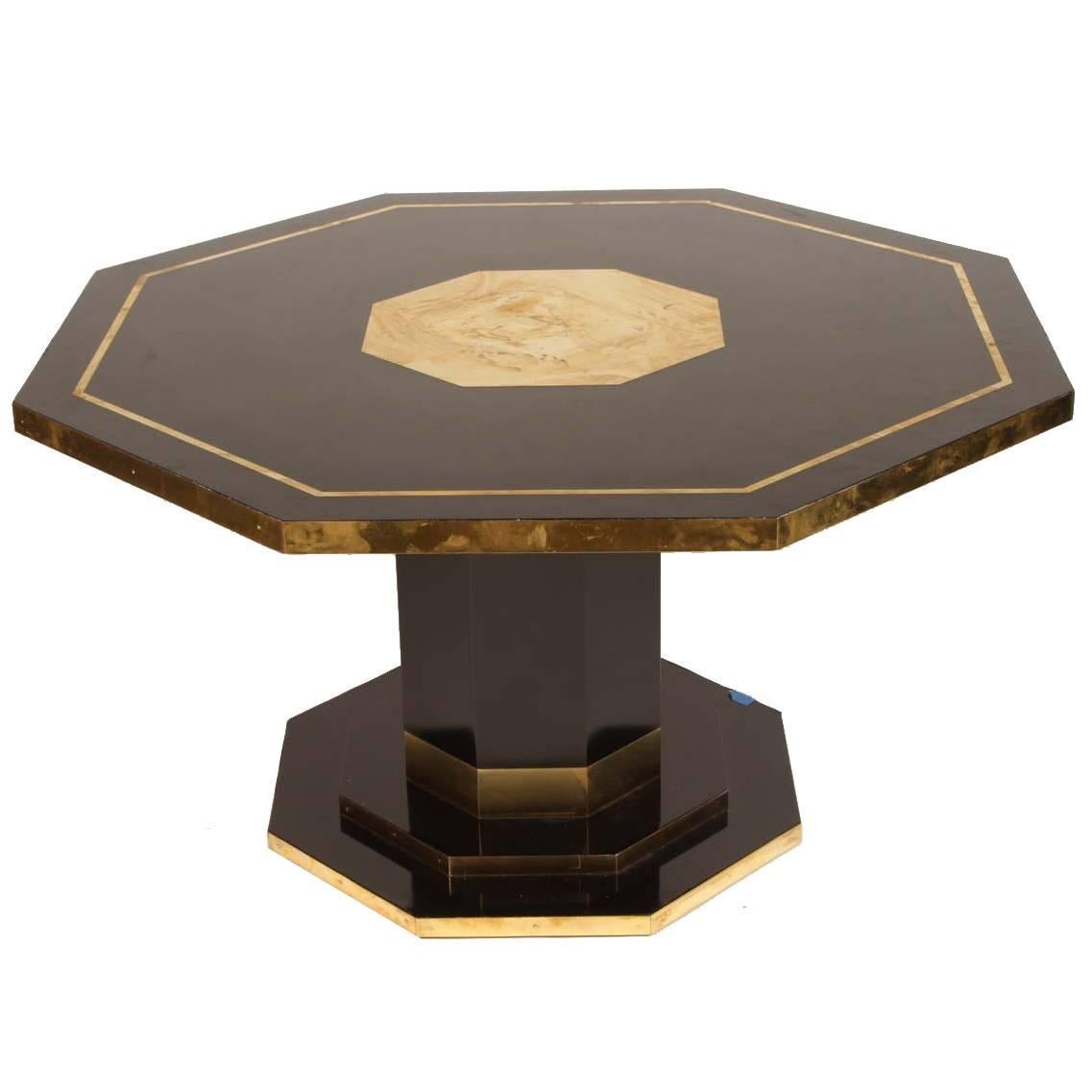 Brass and Black Lacquered Center Table by Jean Claude Mahey, circa 1970