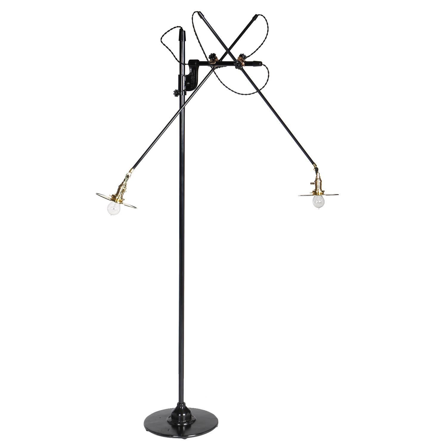 Articulating and Adjustable Two-Arm O.C. White Floor Lamp Customized by WYETH