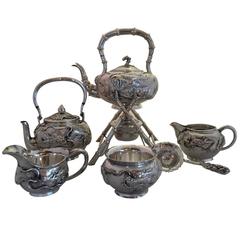 Antique Chinese Sterling Silver Ten-Piece Tea Set